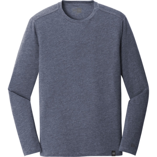 Custom New Era Heritage Blend Long Sleeve Crew Tee. True Navy Blue Heather