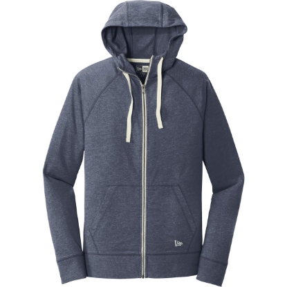 Custom New Era Sueded Cotton Blend Full-Zip Hoodie. True Navy Heather Blue