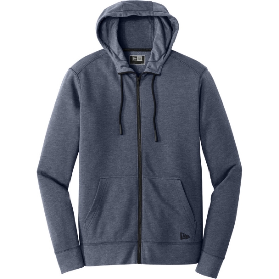 Custom New Era Tri-Blend Fleece Full-Zip Hoodie True Navy Blue Heather