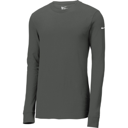 Custom Nike Dri-FIT Cotton/Poly Long Sleeve Tee. Anthracite Gray