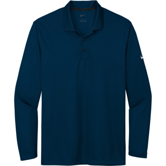 Custom Nike Dri-FIT Micro Pique 2.0 Long Sleeve Polo Navy Blue