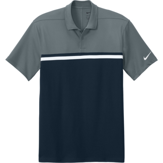 Custom Nike Dri-FIT Victory Colorblock Polo Cool Gray/Navy Blue/White