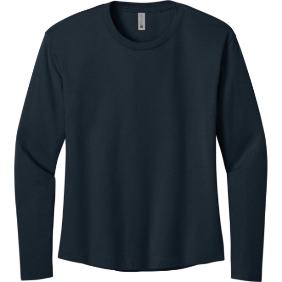 Custom Next Level Apparel Womens Cotton Relaxed Long Sleeve Tee Midnight Navy Blue