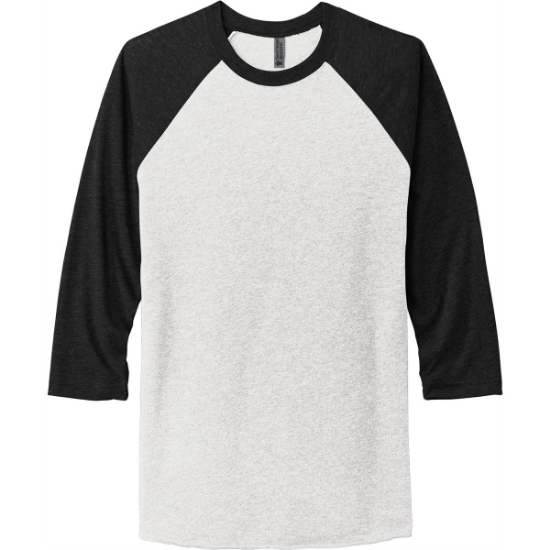 Custom Next Level Apparel Adult Tri-Blend 3/4-Sleeve Raglan Tee. VTG Black/Heather White
