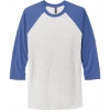 Custom Next Level Apparel Adult Tri-Blend 3/4-Sleeve Raglan Tee. VTG Royal Blue/Heather White
