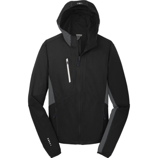Custom OGIO Pivot Soft Shell. Blacktop/Gear Gray