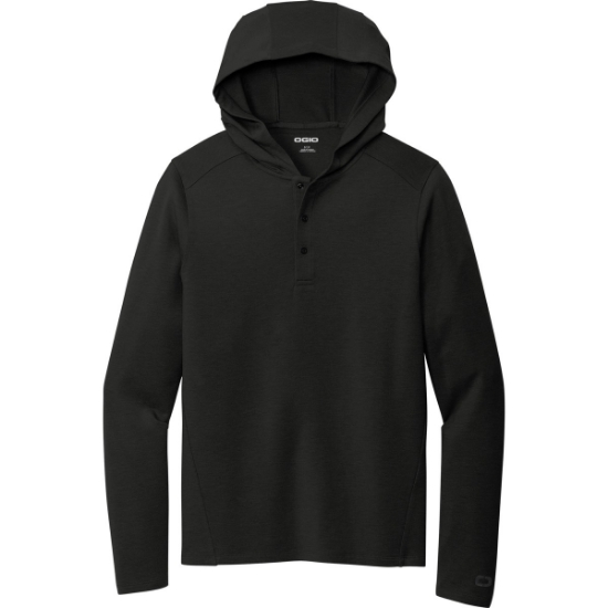 Custom OGIO Luuma Flex Hooded Henley Blacktop