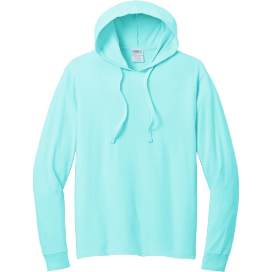 Custom Port & Co Beach Wash Garment-Dyed Pullover Hooded Tee Glacier Blue