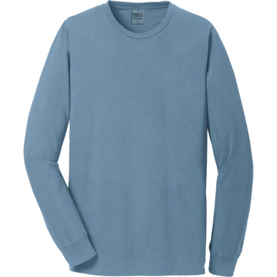 Custom Port & Co Beach Wash Garment-Dyed Long Sleeve Tee Mist Blue