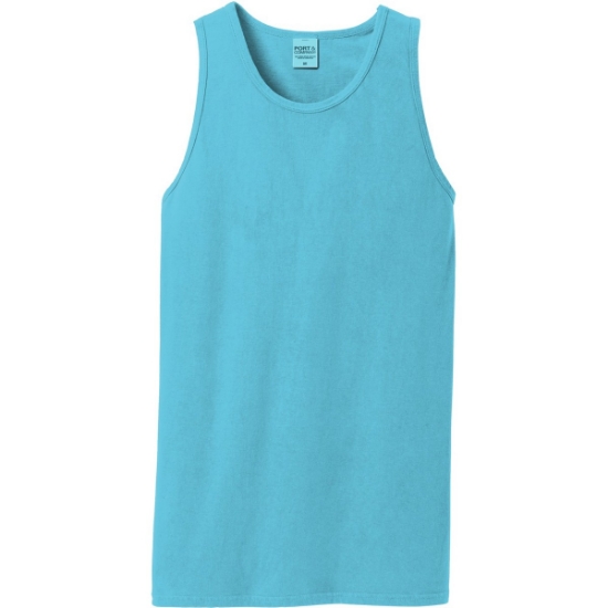 Custom Port & Co Beach Wash Garment-Dyed Tank. Tidal Wave Blue