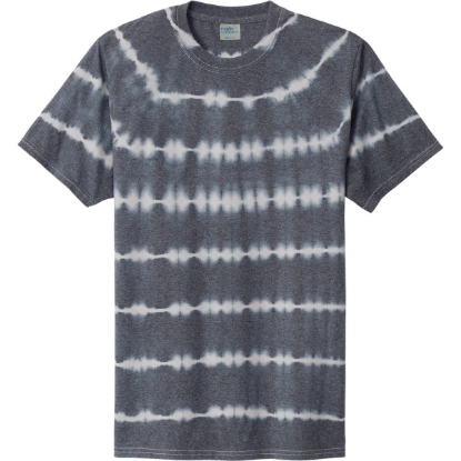 Custom Port & Co Allover Stripe Tie-Dye Tee Graphite Gray/Light Gray