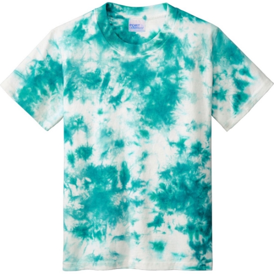 Custom Port & Co Youth Crystal Tie-Dye Tee Teal Blue Tie-Dye