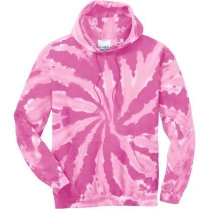 Custom Port & Co Tie-Dye Pullover Hooded Sweatshirt. Pink/White