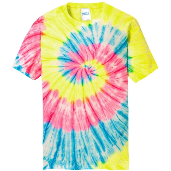 Custom Port & Co Tie-Dye Tee. Neon Rainbow