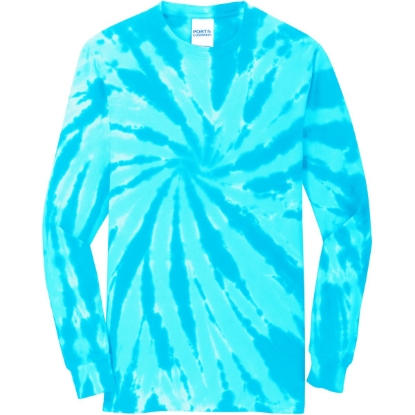 Custom Port & Co Tie-Dye Long Sleeve Tee. Turquoise Blue Tie Dye