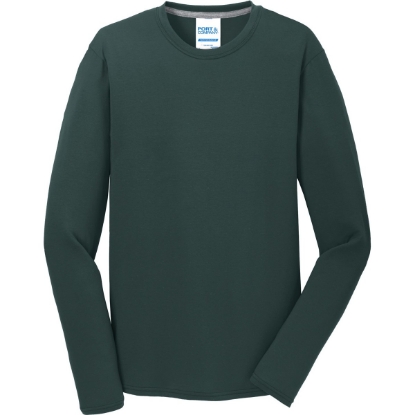 Custom Port & Co Long Sleeve Performance Blend Tee. Dark Green