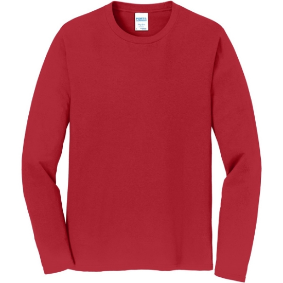 Custom Port & Co Long Sleeve Fan Favorite Tee. Team Cardinal Red