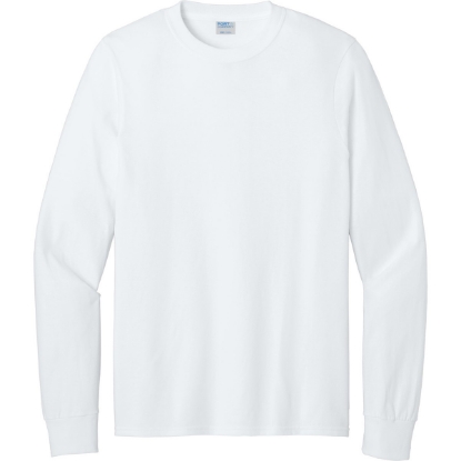 Custom Port & Co Long Sleeve Core Cotton Tee. White