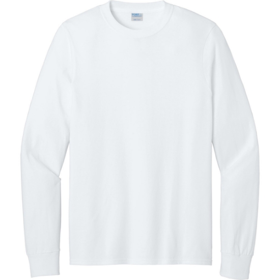 Custom Port & Co Long Sleeve Core Cotton Tee. White