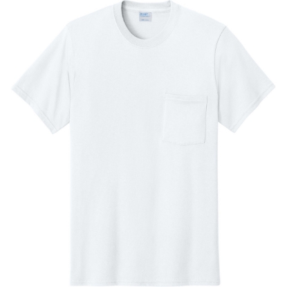 Custom Port & Co Core Cotton Pocket Tee. White