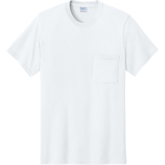Custom Port & Co Core Cotton Pocket Tee. White