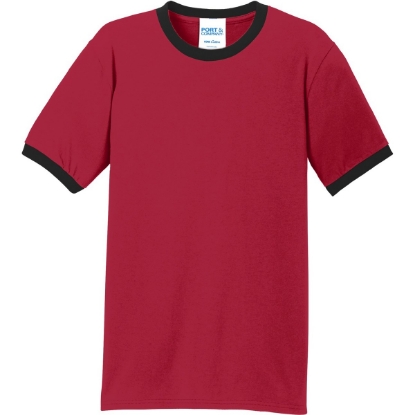 Custom Port & Co Core Cotton Ringer Tee. Red/Jet Black