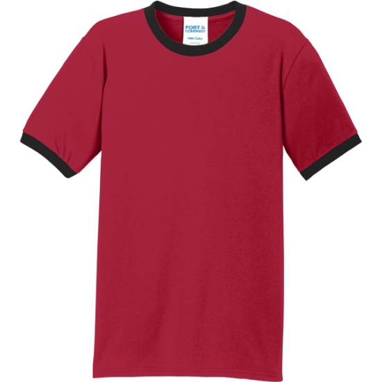 Custom Port & Co Core Cotton Ringer Tee. Red/Jet Black