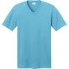 Custom Port & Co Core Cotton V-Neck Tee. Aquatic Blue
