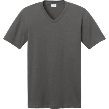 Custom Port & Co Core Cotton V-Neck Tee. Charcoal Gray