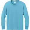 Custom Port & Co Youth Long Sleeve Core Cotton Tee. Aquatic Blue