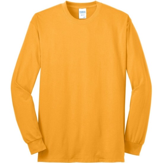 Custom Port & Co Long Sleeve Core Blend Tee. Gold