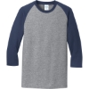 Custom Port & Co Core Blend 3/4-Sleeve Raglan Tee. Athletic Heather Gray/Navy Blue