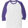 Custom Port & Co Core Blend 3/4-Sleeve Raglan Tee. Wht/Purple