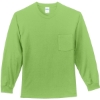Custom Port & Co Long Sleeve Essential Pocket Tee. Lime Green