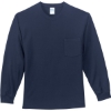Custom Port & Co Long Sleeve Essential Pocket Tee. Navy Blue