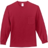 Custom Port & Co Long Sleeve Essential Pocket Tee. Red