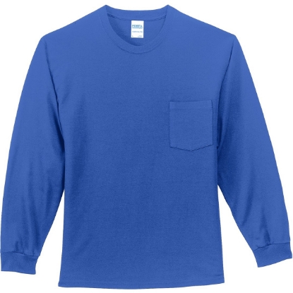 Custom Port & Co Long Sleeve Essential Pocket Tee. Royal Blue