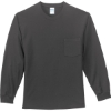 Custom Port & Co Tall Long Sleeve Essential Pocket Tee. Charcoal Gray
