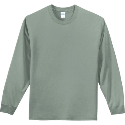 Custom Port & Co Tall Long Sleeve Essential Tee. Stonewsh Green