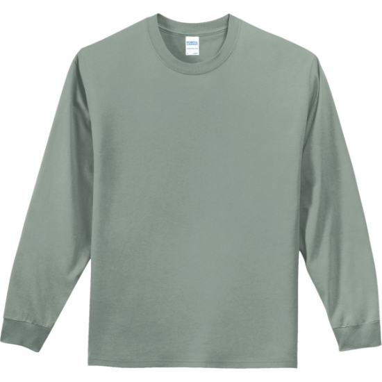 Custom Port & Co Tall Long Sleeve Essential Tee. Stonewsh Green