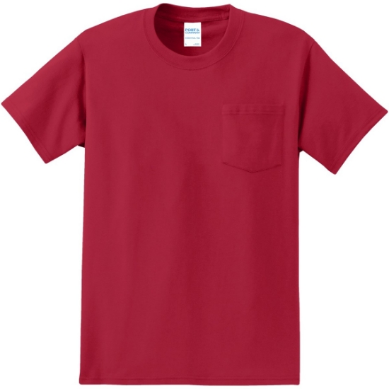 Custom Port & Co Tall Essential Pocket Tee. Red
