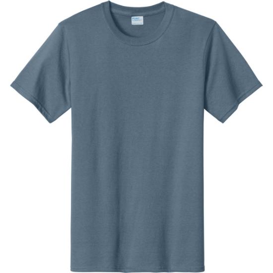 Custom Port & Co Tall Essential Tee. Stonewashed Blue
