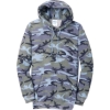 Custom Port & Co Core Fleece Camo Pullover Hooded Sweatshirt. Woodland Blue Camo/Light Blue