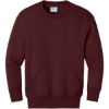 Custom Port & Co Youth Core Fleece Crewneck Pocket Sweatshirt Maroon Red
