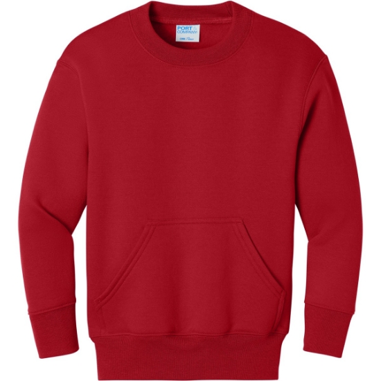 Custom Port & Co Youth Core Fleece Crewneck Pocket Sweatshirt Red