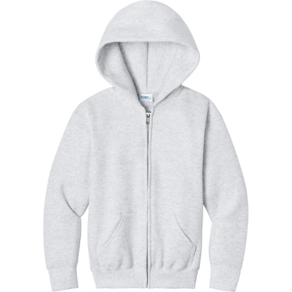 Custom Port & Co Youth Core Fleece Full-Zip Hooded Sweatshirt Ash Gray