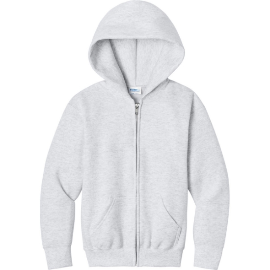 Custom Port & Co Youth Core Fleece Full-Zip Hooded Sweatshirt Ash Gray