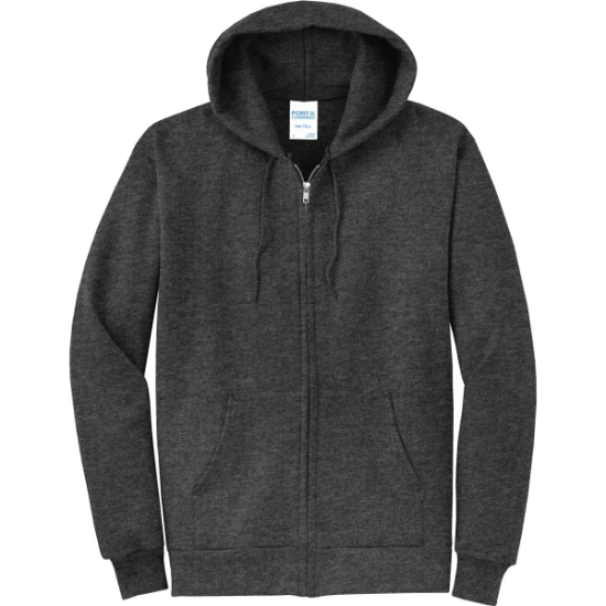 Custom Port & Co Core Fleece Full-Zip Hooded Sweatshirt. Dk Hthr Grey