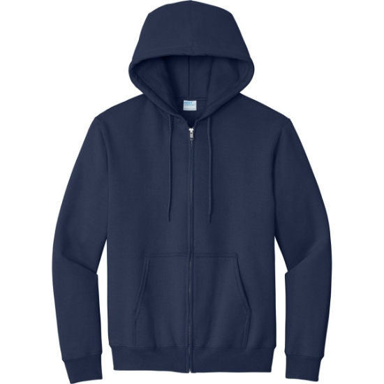 Custom Port & Co Essential Fleece Full-Zip Hooded Sweatshirt. Navy Blue