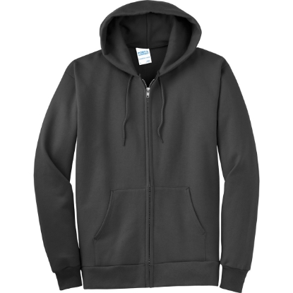 Custom Port & Co Tall Essential Fleece Full-Zip Hooded Sweatshirt. Charcoal Gray